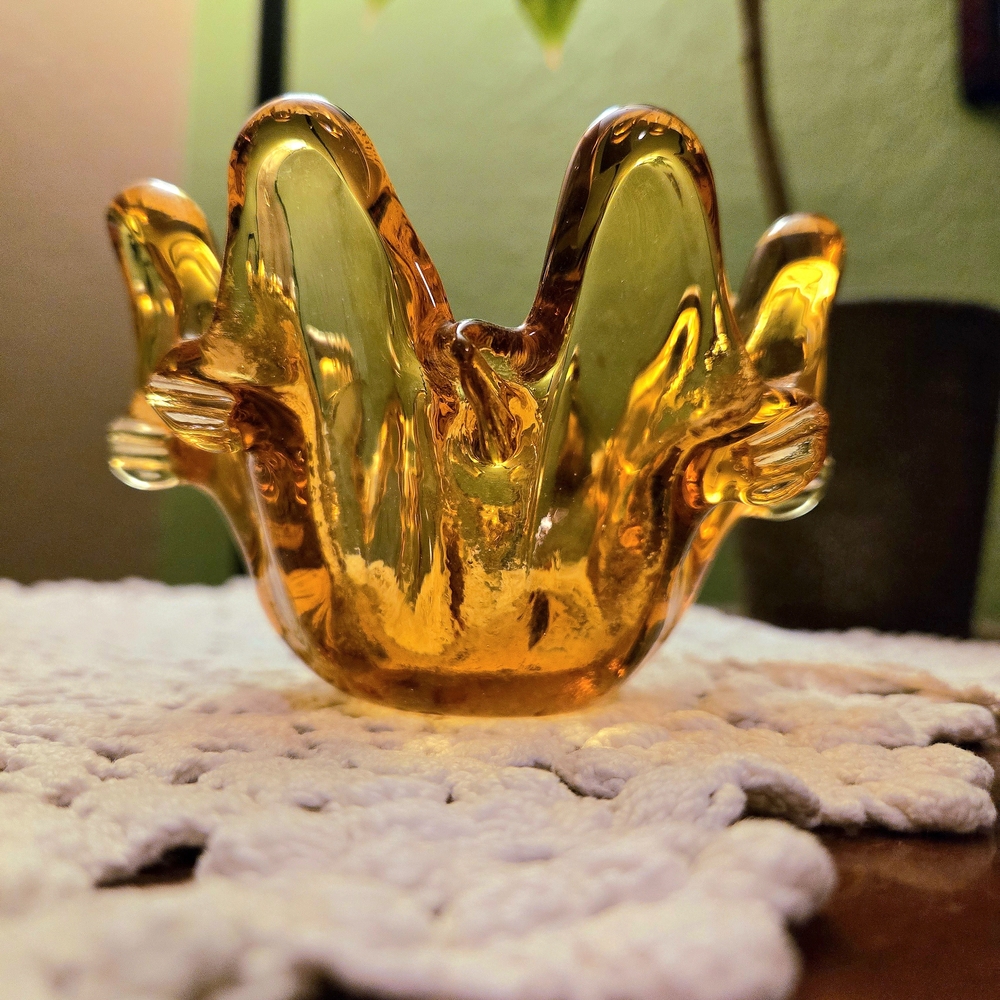 Amber Glass Decorative Bowl - Home Art Accent